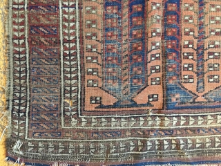 Back room storage clean out. Old Baluch rug. Dirty, worn an damaged. About 3' x 5'                 