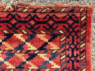 Antique little turkman pile weaving. Beautiful natural colors including a soft yellow/orange and nice silky wool. Probably yomud? When I look closely I seem to see both Turkish and Persian knotting? Possibly  ...