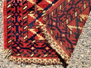 Antique little turkman pile weaving. Beautiful natural colors including a soft yellow/orange and nice silky wool. Probably yomud? When I look closely I seem to see both Turkish and Persian knotting? Possibly  ...