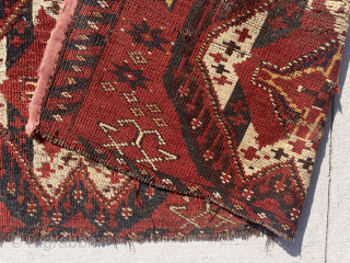 The pile of turkman bags is dangerously high. Early Ersai ikat group torba. Nice yellow/gold highlights (lips?). As found. Mid 19th c. Not an auction, you can just buy. $495 
22” x  ...