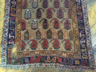 Antique northwest Persian rug. As found, wear, holes, patch. All good natural colors. Storage clean out and priced accordingly. Good age, ca. 1880. 3'8" x 8'8"       