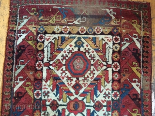 Antique northwest Persian rug. Brilliant natural colors. Mostly thick full pile with small areas of damage as shown. As found, needing a good wash. Needs repiling of old moth damage exposing foundation.  ...