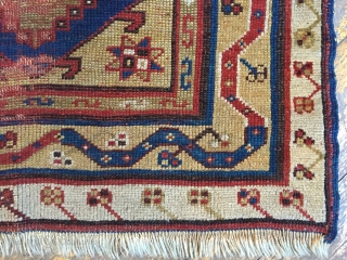 Antique turkish makri rug. Simple and bold. As found with wear and damage as shown. Storage clean out and priced accordingly. 19th c. 3'3" x 4'9"       