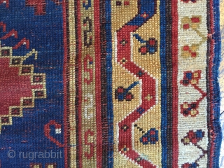 Antique turkish makri rug. Simple and bold. As found with wear and damage as shown. Storage clean out and priced accordingly. 19th c. 3'3" x 4'9"       