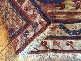 Antique turkish makri rug. Simple and bold. As found with wear and damage as shown. Storage clean out and priced accordingly. 19th c. 3'3" x 4'9"       