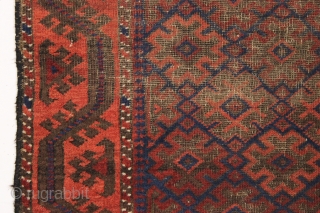 antique very small baluch rug. One of a number of baluch pieces from one Boston area home. Interesting field design with a border that has unusually well resolved corners. All natural colors  ...