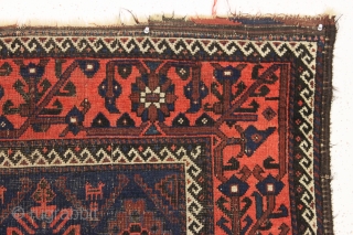 antique baluch rug. One of a group recently picked out of a local Boston area home. Interesting older mina hani design with a very attractive border. All natural colors. Wear and oxidation  ...