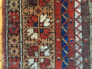 Early central anatolian rug fragment. What remains of an interesting cane design long rug. As found, some wear and reduced at one end with Kilim sewn on. All good natural colors. Storage  ...