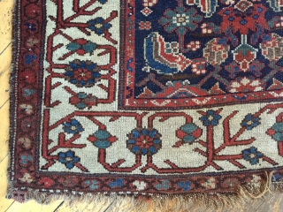Antique northwest Persian rug with an eye catching border and an exciting herati field. Mostly even pile. As found dirty with end unraveling as shown. Storage clean out priced. Late 19th or  ...