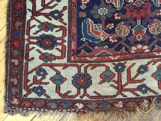 Antique northwest Persian rug with an eye catching border and an exciting herati field. Mostly even pile. As found dirty with end unraveling as shown. Storage clean out priced. Late 19th or  ...