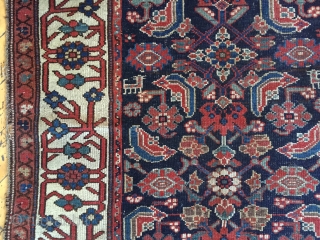 Antique northwest Persian rug with an eye catching border and an exciting herati field. Mostly even pile. As found dirty with end unraveling as shown. Storage clean out priced. Late 19th or  ...