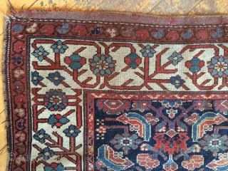 Antique northwest Persian rug with an eye catching border and an exciting herati field. Mostly even pile. As found dirty with end unraveling as shown. Storage clean out priced. Late 19th or  ...