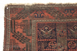 antique small baluch rug with interesting design features. Another piece from a local Boston home. In very rough condition but with some powerful archaic elements. Wear and damage clearly shown. Priced accordingly.  ...