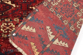 Antique tekke chuval with superb wool and beautiful all natural colors. Crisp drawing with a very elegant skirt panel. A fine weaving with a red ground that almost glows along with clear  ...