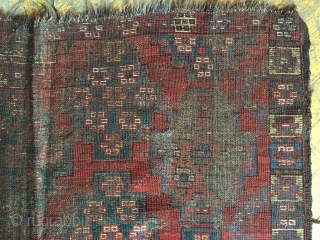 Ghostly Ersari beshir rug. Interesting design. Good colors. Storage clean out priced. 19th c. 4'10" x 6'7"                