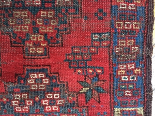 Ghostly Ersari beshir rug. Interesting design. Good colors. Storage clean out priced. 19th c. 4'10" x 6'7"                