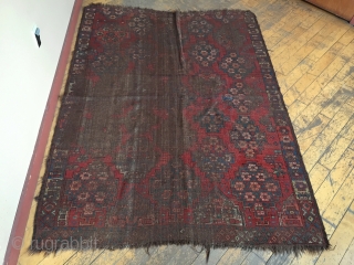 Ghostly Ersari beshir rug. Interesting design. Good colors. Storage clean out priced. 19th c. 4'10" x 6'7"                