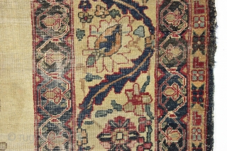 Antique persian kirman pictorial rug. Interesting design. "as found", dirty and with wear and damage as shown. Older colors. Good age, late 19th c.? 4'5" x 7'1"      