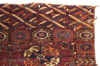 Antique small tekke rug. I have never had one woven 2 guls wide. Seems to be double the length of a typical dowry piece. Good lustrous pile. All good colors. A few  ...