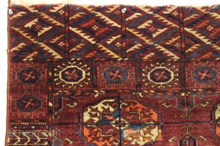 Antique small tekke rug. I have never had one woven 2 guls wide. Seems to be double the length of a typical dowry piece. Good lustrous pile. All good colors. A few  ...