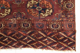 Antique small tekke rug. I have never had one woven 2 guls wide. Seems to be double the length of a typical dowry piece. Good lustrous pile. All good colors. A few  ...