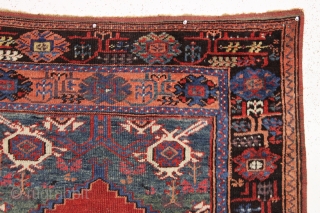 antique small turkish karaman prayer rug. Lovely old rug with all good natural colors including pretty greens and a fine old purple. Mostly good pile. Clean with a small bit of well  ...