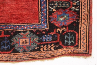 antique small turkish karaman prayer rug. Lovely old rug with all good natural colors including pretty greens and a fine old purple. Mostly good pile. Clean with a small bit of well  ...