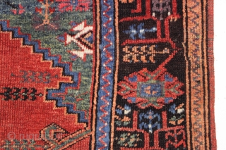 antique small turkish karaman prayer rug. Lovely old rug with all good natural colors including pretty greens and a fine old purple. Mostly good pile. Clean with a small bit of well  ...
