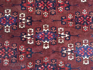 Antique yomud kepse gul main carpet. Washed but otherwise as found with wear and slight damage as shown. Storage clean out priced. 19th c. 7' x 9'3"      