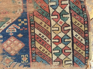 Antique Caucasian or shahsavan long rug. As found, very dirty and worn. Appears to have all good natural colors. Storage clean out priced. Good age. 19th c. 3'9" x 9'1"   