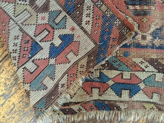 Antique Caucasian or shahsavan long rug. As found, very dirty and worn. Appears to have all good natural colors. Storage clean out priced. Good age. 19th c. 3'9" x 9'1"   