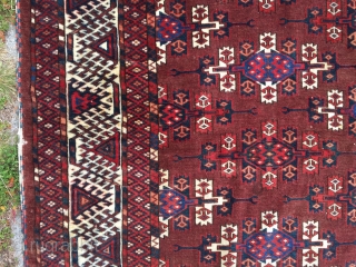 Antique yomud kepse gul main carpet. Washed but otherwise as found with wear and slight damage as shown. Storage clean out priced. 19th c. 7' x 9'3"      