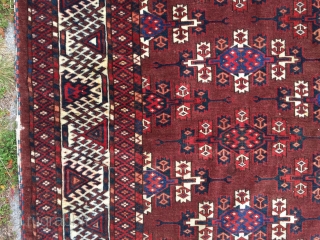 Antique yomud kepse gul main carpet. Washed but otherwise as found with wear and slight damage as shown. Storage clean out priced. 19th c. 7' x 9'3"      