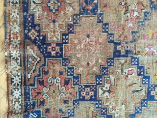 Antique northwest Persian rug. As found with very heavy wear and damage as shown. Storage clean out priced. Good age. 19th c. 4' x 8'5"        