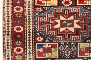 antique caucasian shirvan or moghan rug in an unusually small size. As found, overall mostly good even pile with a couple small areas of wear as shown. All natural colors. Original selvages  ...