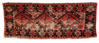 Out of the cedar chests. Uncommon design trapping or jollar size turkman fragment. Ersari? Eye catching graphics. Great old colors. Cut and sewn up in the middle, probably missing about an inch  ...