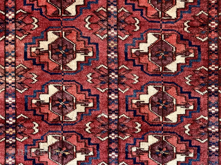 Out of the cedar chests. The only Tekke small carpet or “marriage “ rug I thought worthy of keeping. Lovely old colors, interesting skirt panels, great weave and lustrous wool. Structurally ok  ...