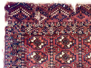Out of the cedar chests. The only Tekke small carpet or “marriage “ rug I thought worthy of keeping. Lovely old colors, interesting skirt panels, great weave and lustrous wool. Structurally ok  ...