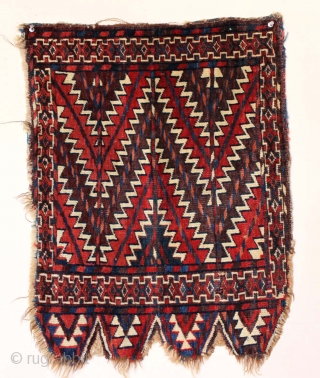 Antique turkoman ok bash weaving. Good even pile. All natural colors. Nice purples. "As found", no repairs. 19th c. 19" x 24"           