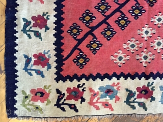 Antique Balkan or sarkoy Kilim. Pretty good condition, maybe use a wash. As found out of a New England barn. Last few storage clean out pieces. Not my area but looks early  ...