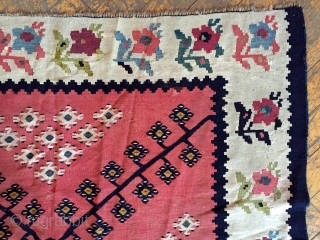 Antique Balkan or sarkoy Kilim. Pretty good condition, maybe use a wash. As found out of a New England barn. Last few storage clean out pieces. Not my area but looks early  ...