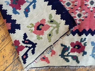 Antique Balkan or sarkoy Kilim. Pretty good condition, maybe use a wash. As found out of a New England barn. Last few storage clean out pieces. Not my area but looks early  ...