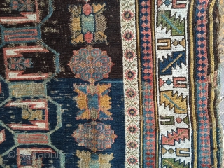 Antique little fragment of a Caucasian soumak rug. Nice field design with endless knots. Appears to have good color. Reasonably clean. Storage clean out priced. 19th c. 3'2" x 3'9"   