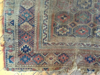 Antique kurd bidjar rug. As found, very dirty with heavy wear, old moth and scattered damage as shown. Storage clean out nearly done. 19th c. 3'10" x 6'4"     