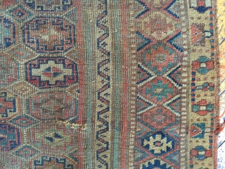 Antique kurd bidjar rug. As found, very dirty with heavy wear, old moth and scattered damage as shown. Storage clean out nearly done. 19th c. 3'10" x 6'4"     