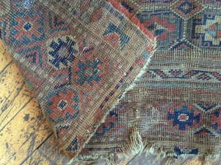 Antique kurd bidjar rug. As found, very dirty with heavy wear, old moth and scattered damage as shown. Storage clean out nearly done. 19th c. 3'10" x 6'4"     