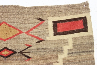 antique navajo rug. Most attractive and boldest storm pattern rug I have encountered. As found, reasonably clean with numerous little pulls and little spots of slight roughness a shown. Soft and supple  ...