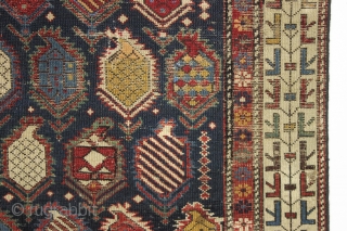 Antique early east caucasian rug. Interesting marasali type radiating boteh in a non prayer rug format. The large variety of boteh I see as a sign of good age and the unusual  ...