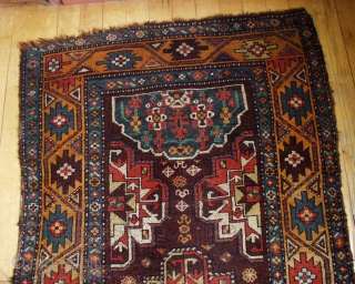 ANTIQUE VERAMIN LONG RUG.  NICE DESIGN.  MOSTLY GOOD PILE.  ALL NATURAL COLORS FEATURING PRETTY LIGHT BLUES.  SOME SCATTERED WEAR, ROUGH ENDS AND EDGES, OLD MOTH NIBBLES.  JUST  ...