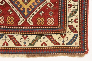 antique kazak prayer rug with inscribed date, 1292 (1875). Beautiful rug in pretty good condition with unusual and elegant drawing. All natural colors featuring an attractive abrashed mahogany red ground. "as found",  ...